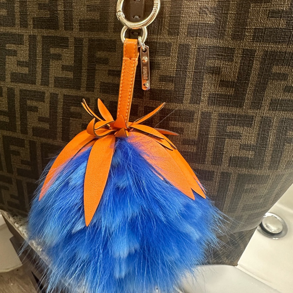 Fendi Blue and Orange Fur Keychain